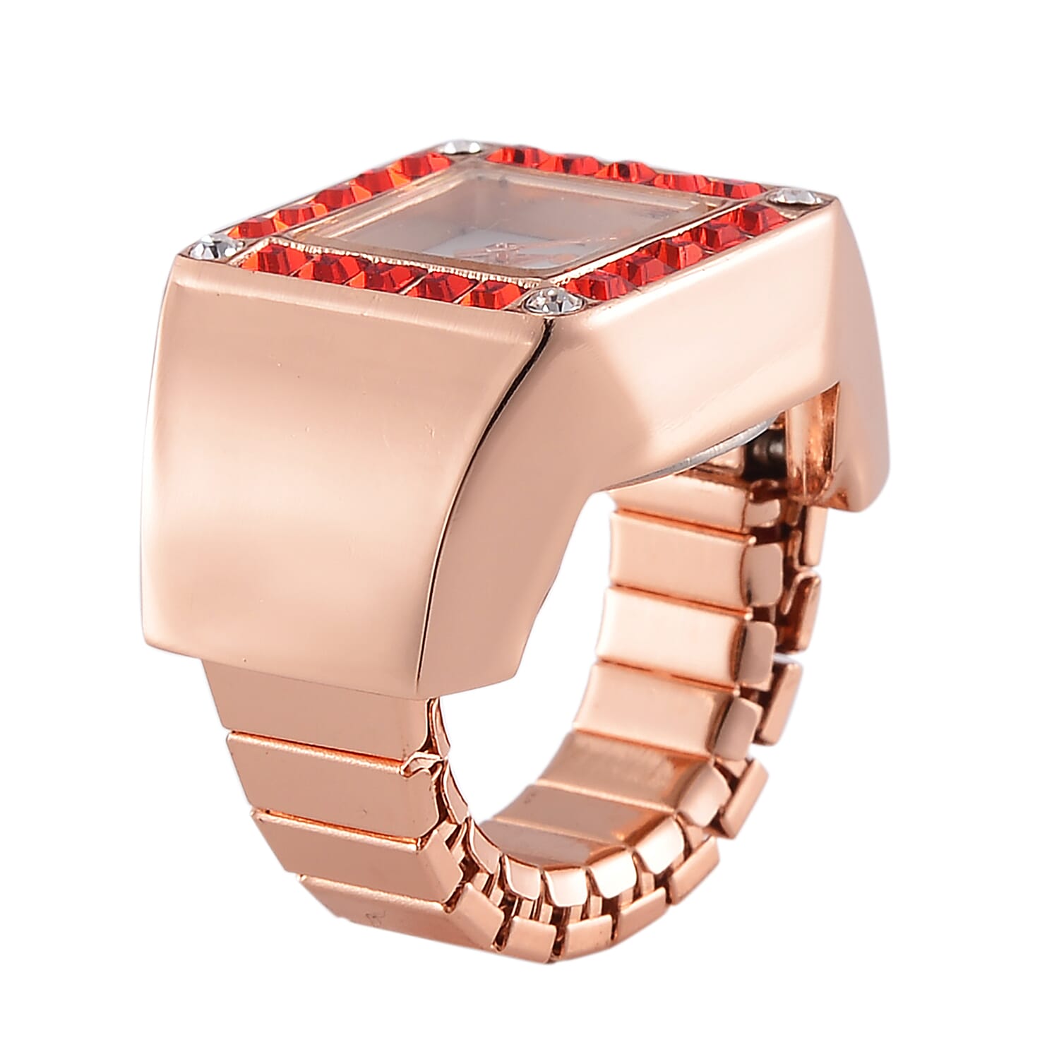 Strada Japanese Movement Ruby Color and White Austrian Crystal Watch in Rosetone with Stainless Steel Elastic Strap (Dial 23x17mm)