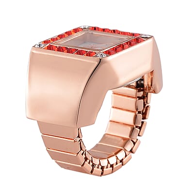 Strada Japanese Movement Ruby Color and White Austrian Crystal Watch in Rosetone with Stainless Steel Elastic Strap (Dial 23x17mm)