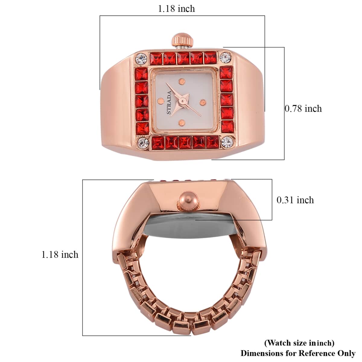 Strada Japanese Movement Ruby Color and White Austrian Crystal Watch in Rosetone with Stainless Steel Elastic Strap (Dial 23x17mm) image number 4