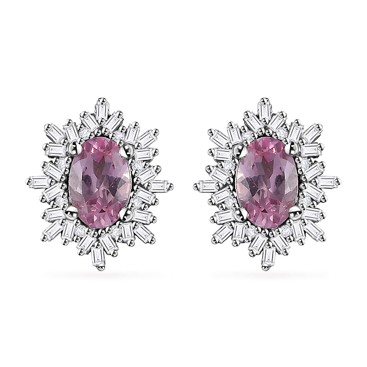 Premium Narsipatnam Pink Spinel and Diamond Stud Earrings in Rhodium Over Sterling Silver 1.25 ctw