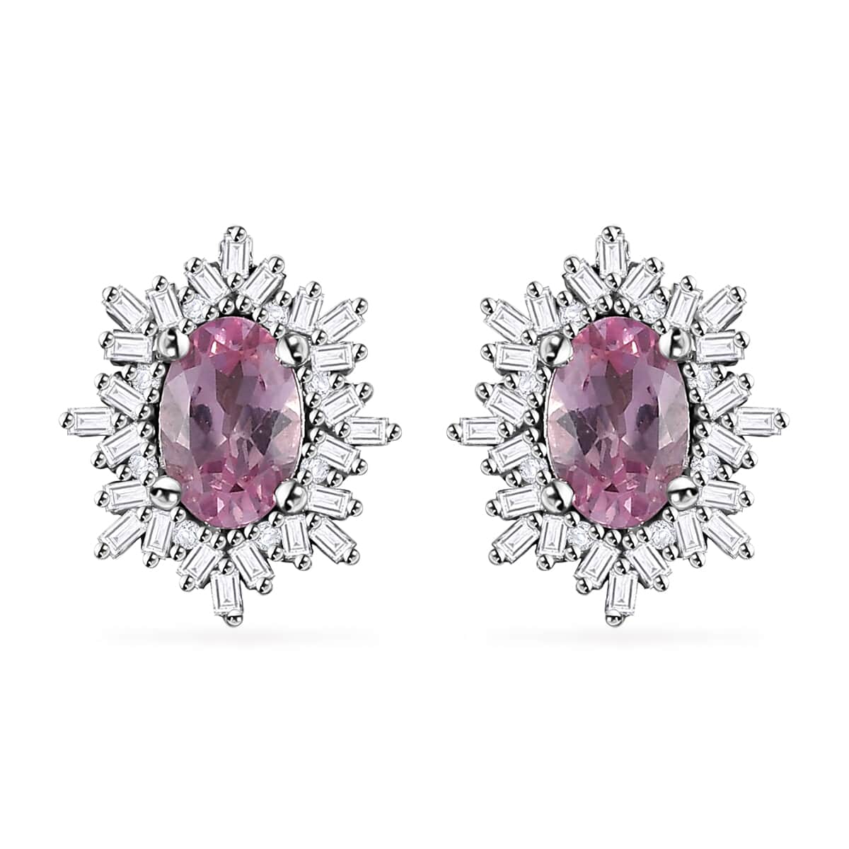 Premium Narsipatnam Pink Spinel and Diamond Stud Earrings in Rhodium Over Sterling Silver 1.25 ctw image number 0