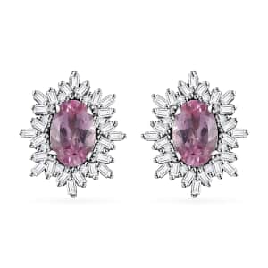 Premium Narsipatnam Pink Spinel and Diamond Stud Earrings in Rhodium Over Sterling Silver 1.25 ctw