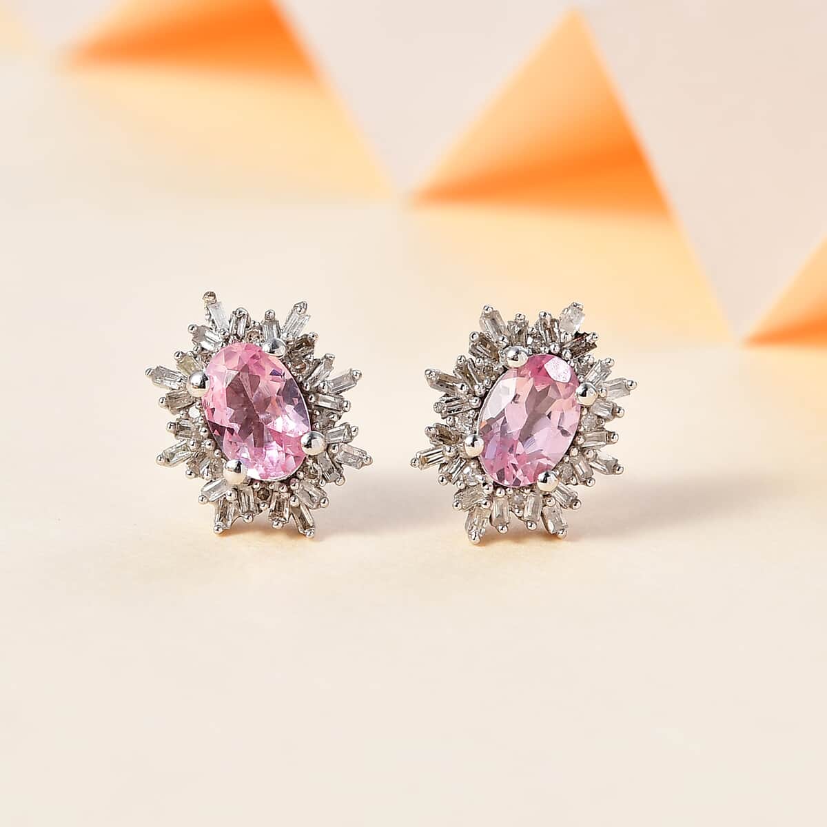 Premium Narsipatnam Pink Spinel and Diamond Stud Earrings in Rhodium Over Sterling Silver 1.25 ctw image number 1