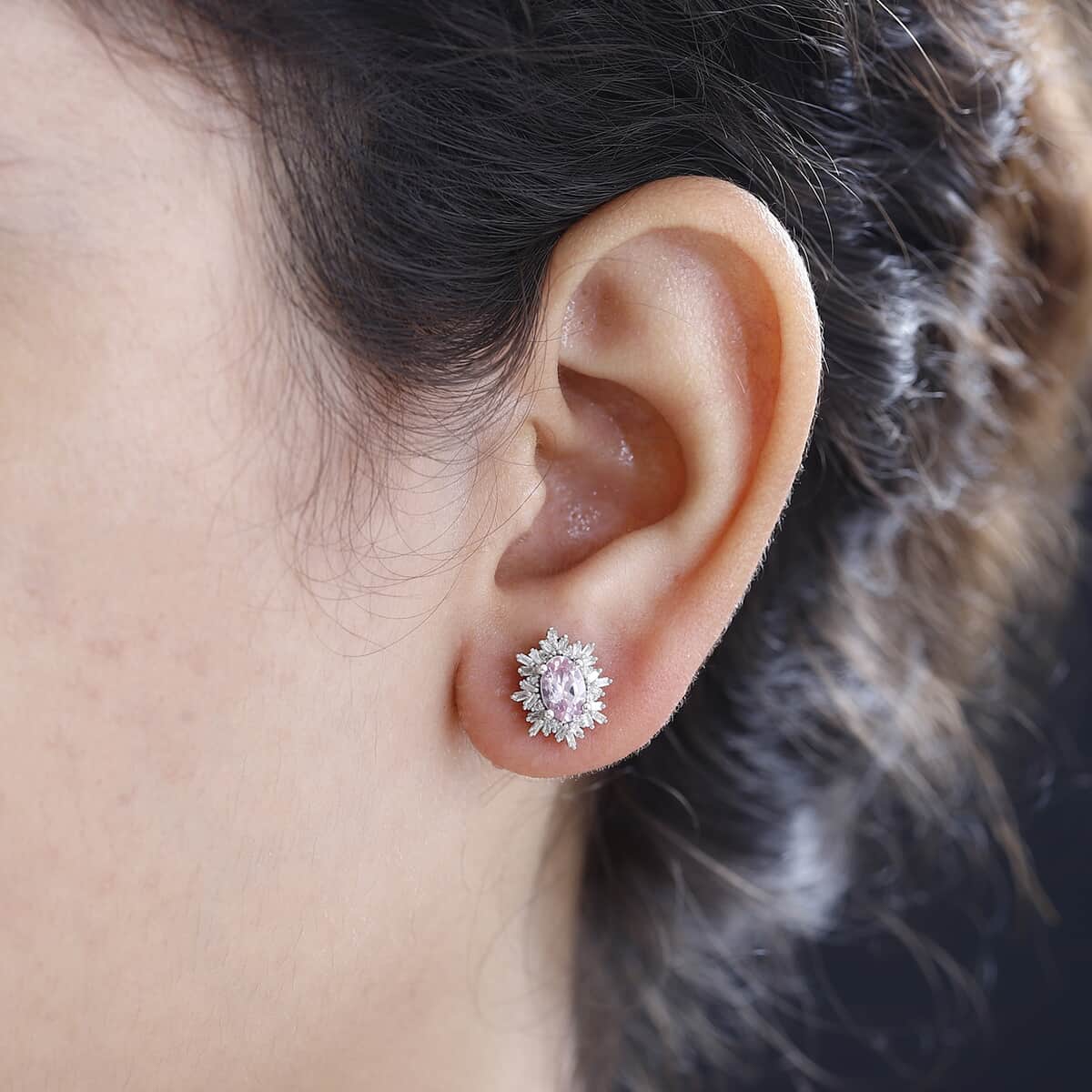 Premium Narsipatnam Pink Spinel and Diamond Stud Earrings in Rhodium Over Sterling Silver 1.25 ctw image number 2