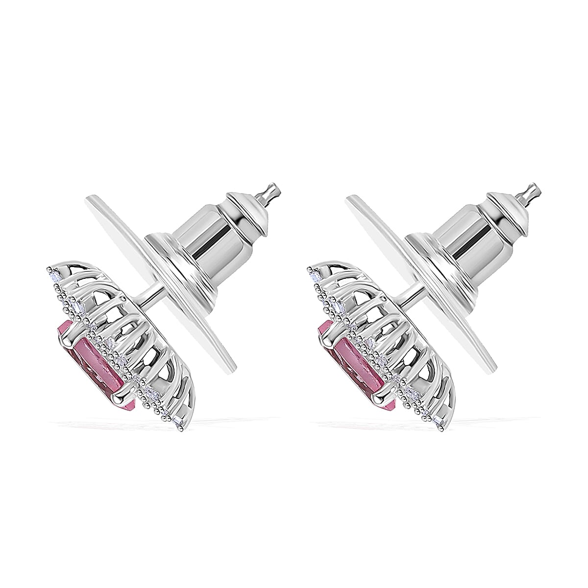 Premium Narsipatnam Pink Spinel and Diamond Stud Earrings in Rhodium Over Sterling Silver 1.25 ctw