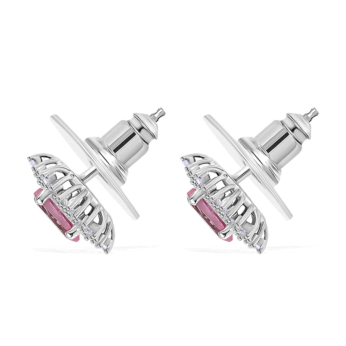 Premium Narsipatnam Pink Spinel and Diamond Stud Earrings in Rhodium Over Sterling Silver 1.25 ctw image number 3