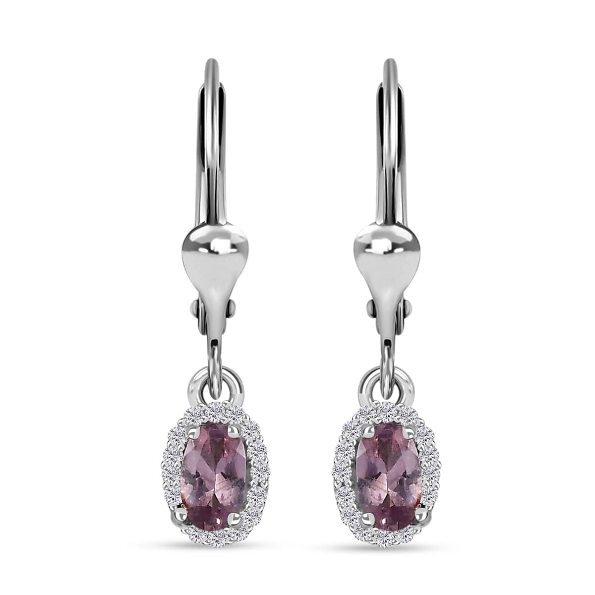 Premium Narsipatnam Pink Spinel and White Zircon Lever Back Earrings in Rhodium Over Sterling Silver 0.70 ctw image number 0