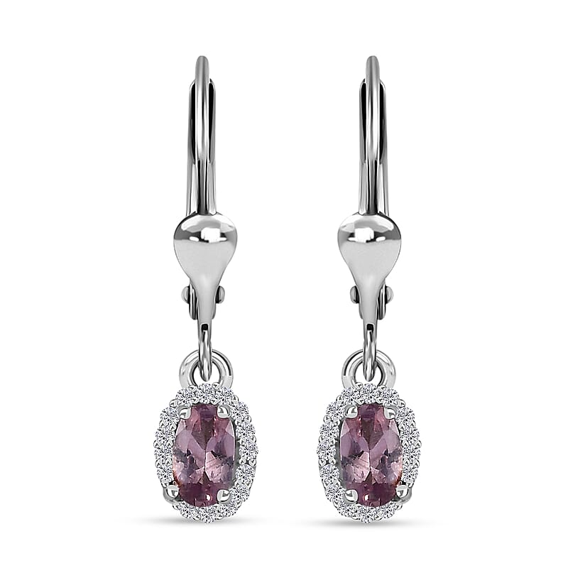 Premium Narsipatnam Pink Spinel and White Zircon Lever Back Earrings in Rhodium Over Sterling Silver 0.70 ctw