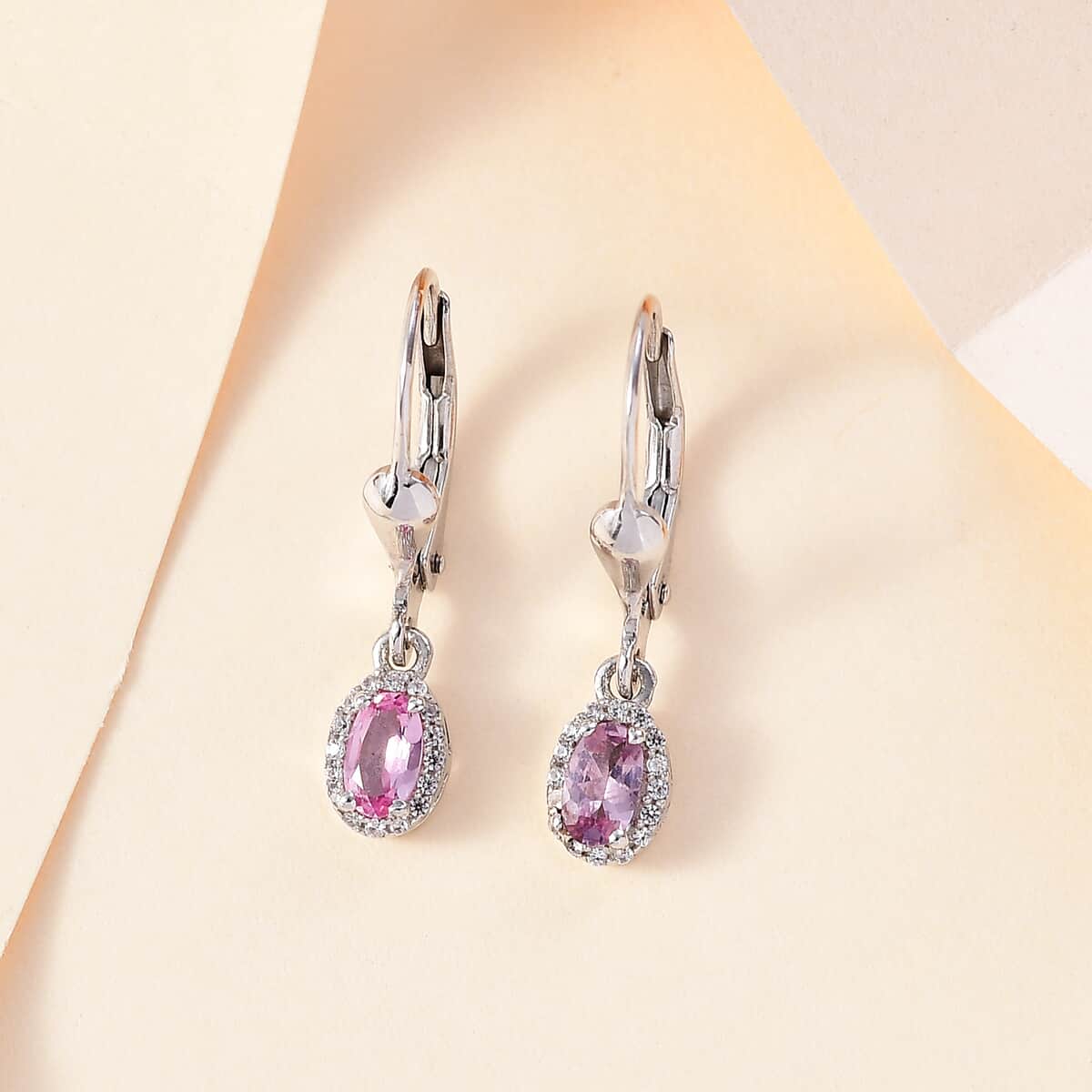 Premium Narsipatnam Pink Spinel and White Zircon Lever Back Earrings in Rhodium Over Sterling Silver 0.70 ctw image number 1