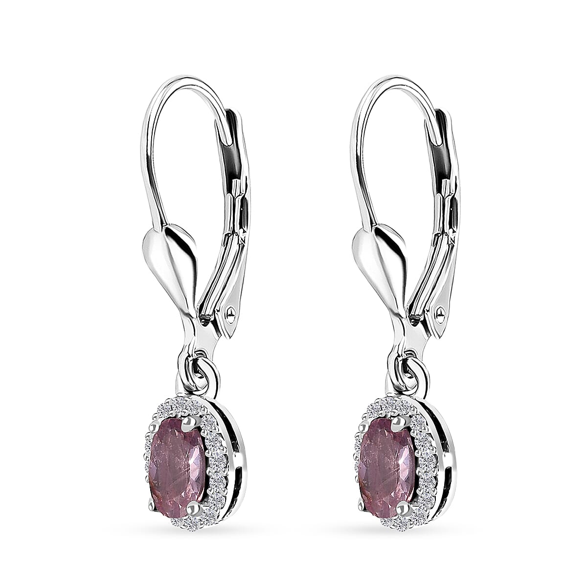 Premium Narsipatnam Pink Spinel and White Zircon Lever Back Earrings in Rhodium Over Sterling Silver 0.70 ctw