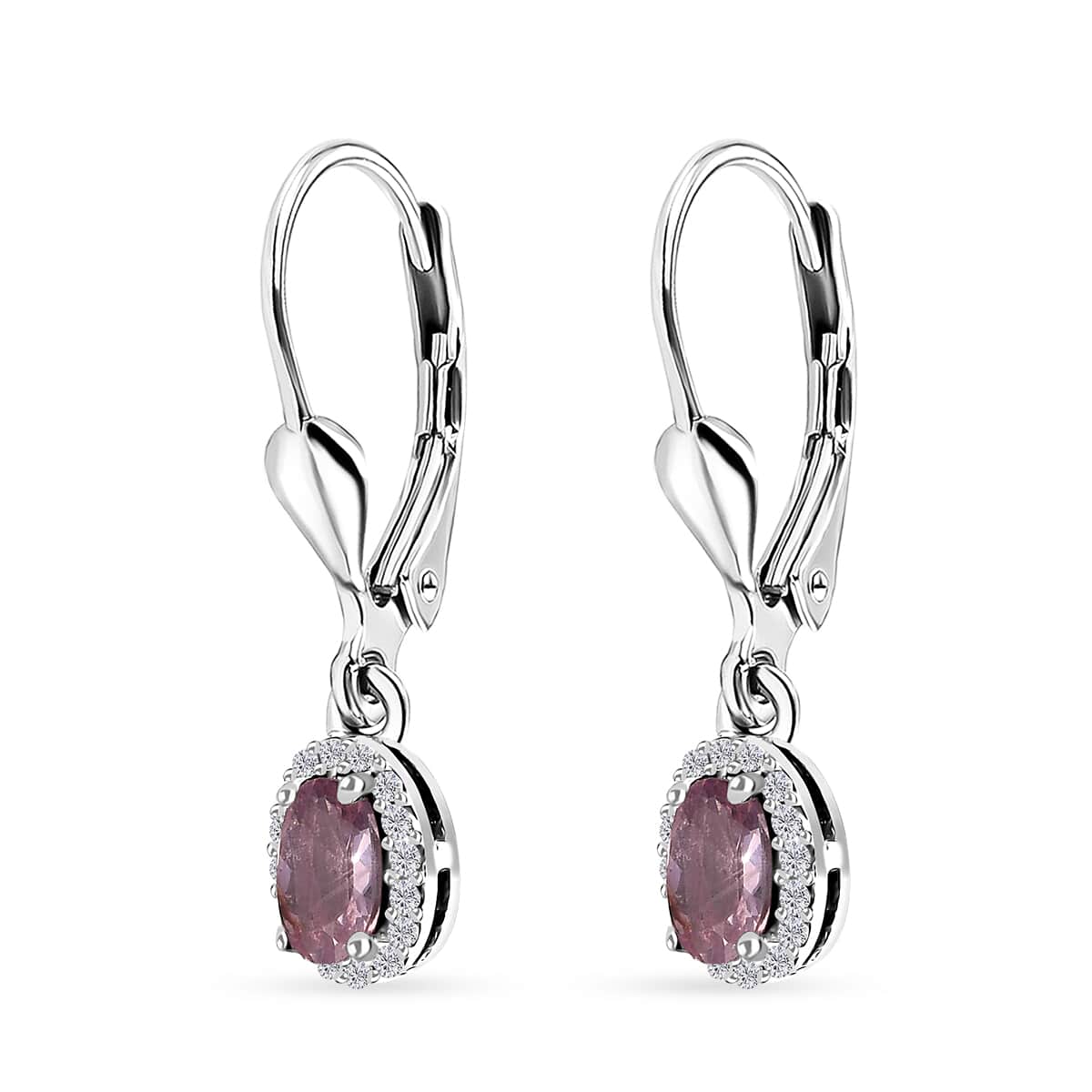 Premium Narsipatnam Pink Spinel and White Zircon Lever Back Earrings in Rhodium Over Sterling Silver 0.70 ctw image number 3