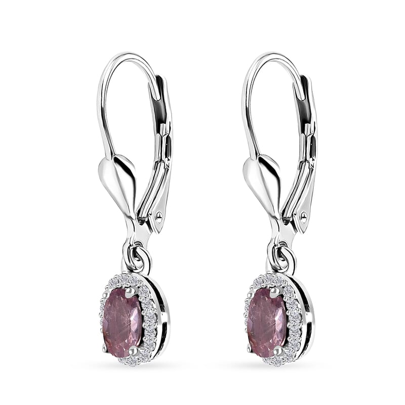 Premium Narsipatnam Pink Spinel and White Zircon Lever Back Earrings in Rhodium Over Sterling Silver 0.70 ctw