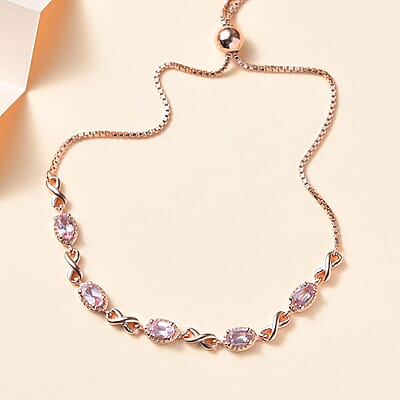 D'Joy Premium Narsipatnam Pink Spinel Bolo Bracelet in 18K Vermeil Rose Gold Over Sterling Silver 1.30 ctw
