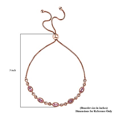 D'Joy Premium Narsipatnam Pink Spinel Bolo Bracelet in 18K Vermeil Rose Gold Over Sterling Silver 1.30 ctw