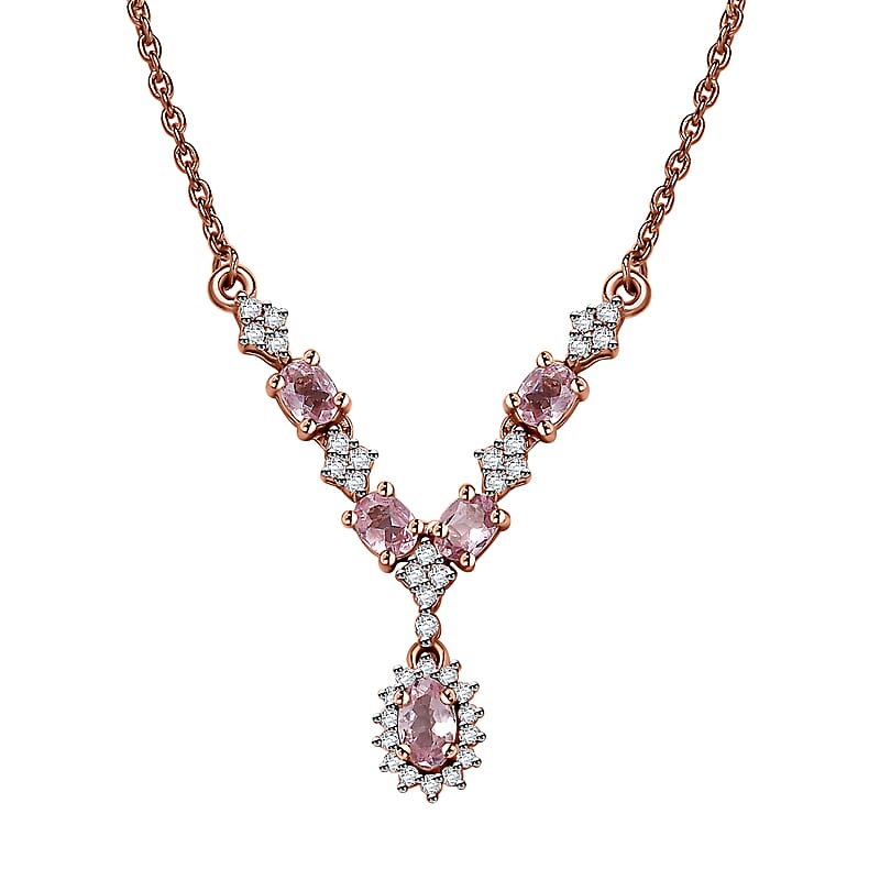 Premium Narsipatnam Pink Spinel and White Zircon Necklace 18-20 Inches in 18K Vermeil Rose Gold Over Sterling Silver 1.40 ctw
