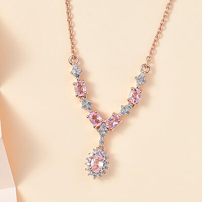 Premium Narsipatnam Pink Spinel and White Zircon Necklace 18-20 Inches in 18K Vermeil Rose Gold Over Sterling Silver 1.40 ctw