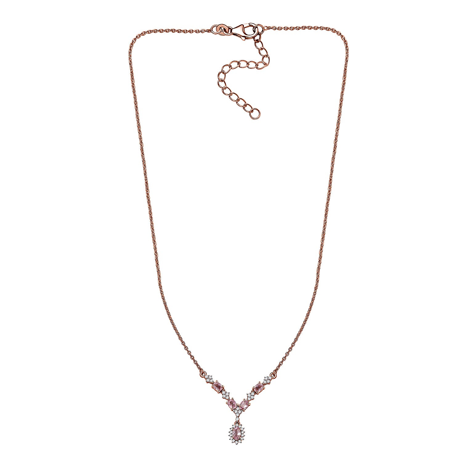 Premium Narsipatnam Pink Spinel and White Zircon Necklace 18-20 Inches in 18K Vermeil Rose Gold Over Sterling Silver 1.40 ctw