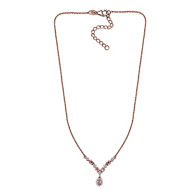Premium Narsipatnam Pink Spinel and White Zircon Necklace 18-20 Inches in 18K Vermeil Rose Gold Over Sterling Silver 1.40 ctw