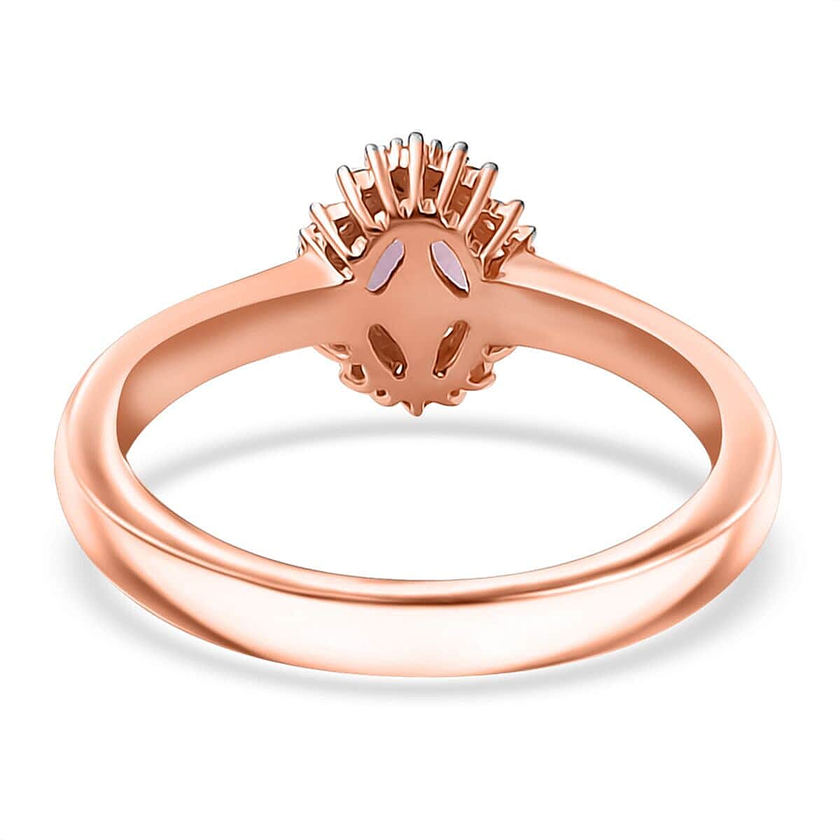 10K Rose Gold AAA Narsipatnam Pink Spinel and G-H I2 Diamond Sunburst Ring (Size 10.0) 0.60 ctw