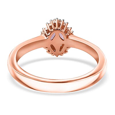 10K Rose Gold AAA Narsipatnam Pink Spinel and G-H I2 Diamond Sunburst Ring (Size 10.0) 0.60 ctw