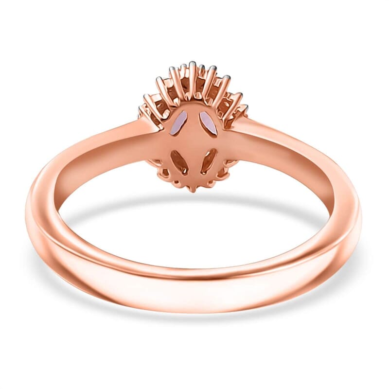 10K Rose Gold AAA Narsipatnam Pink Spinel and G-H I2 Diamond Sunburst Ring (Size 10.0) 0.60 ctw