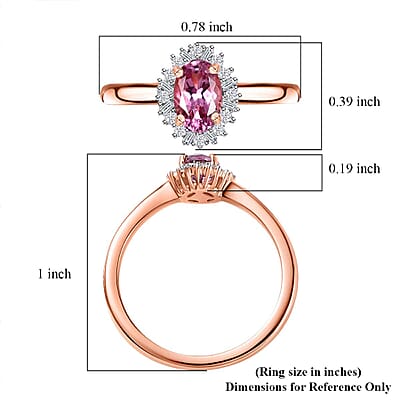 10K Rose Gold AAA Narsipatnam Pink Spinel and G-H I2 Diamond Sunburst Ring (Size 10.0) 0.60 ctw