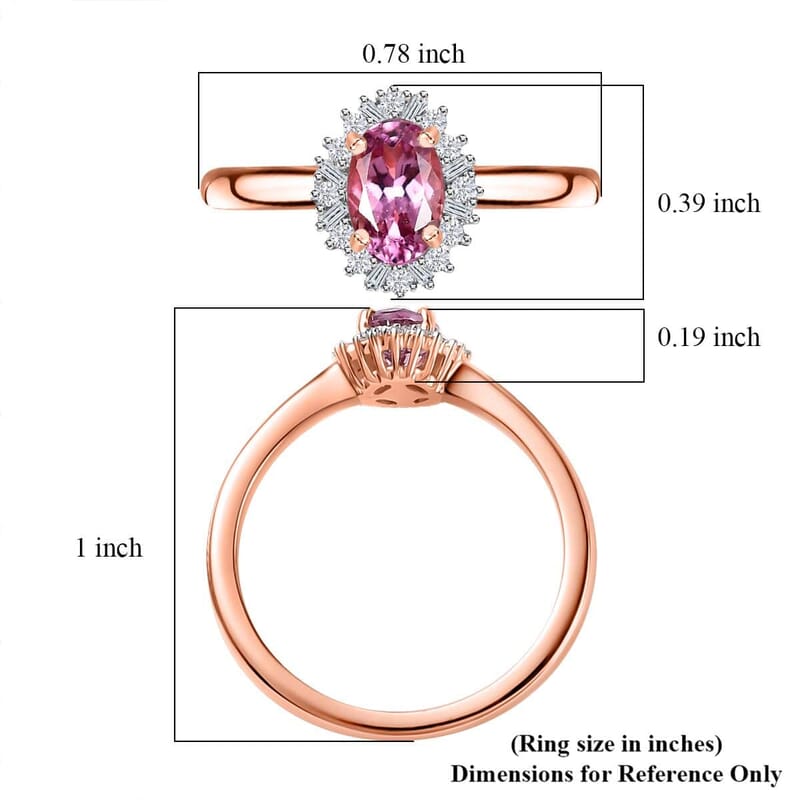 10K Rose Gold AAA Narsipatnam Pink Spinel and G-H I2 Diamond Sunburst Ring (Size 10.0) 0.60 ctw