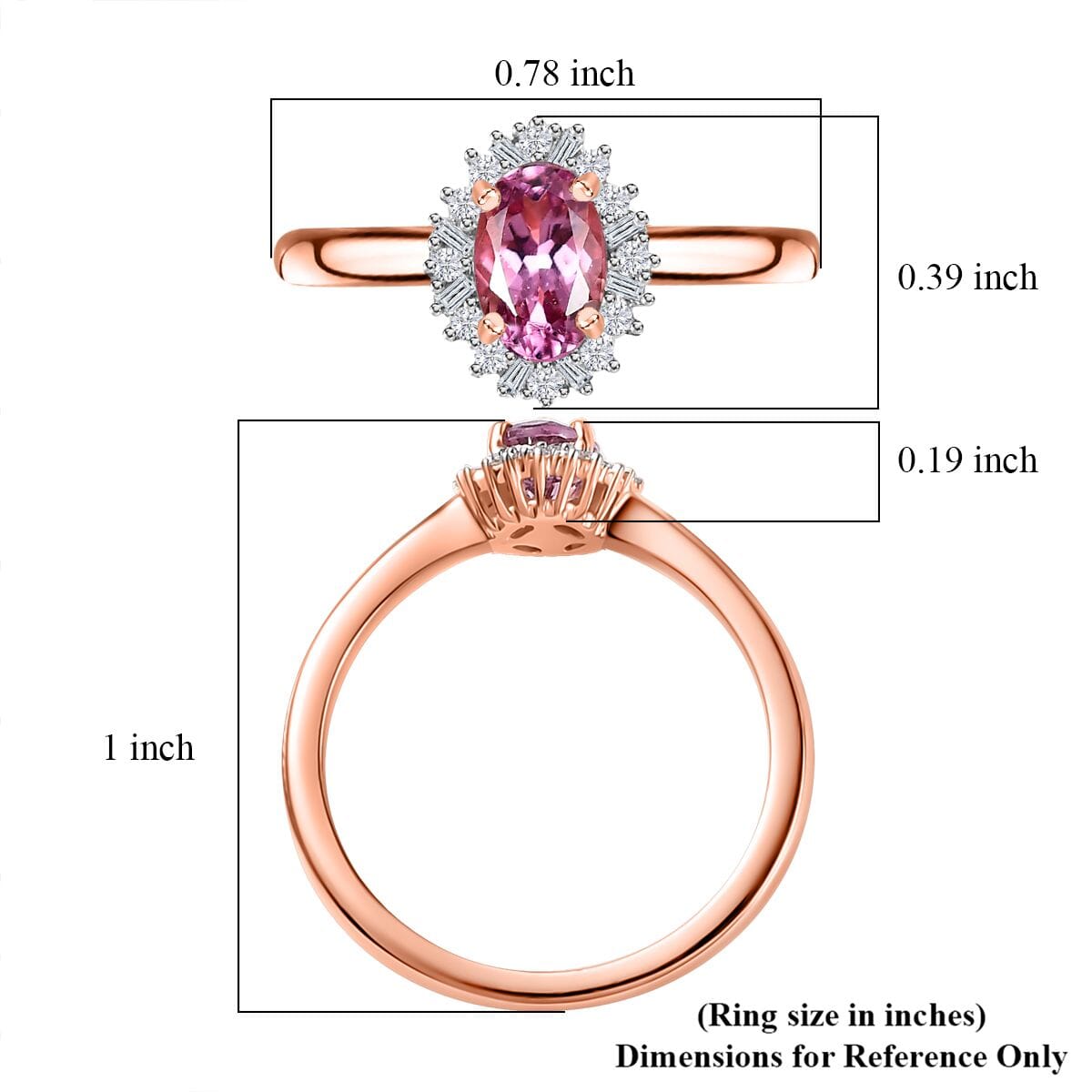 10K Rose Gold AAA Narsipatnam Pink Spinel and G-H I2 Diamond Sunburst Ring (Size 7.0) 0.60 ctw image number 5
