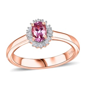 10K Rose Gold AAA Narsipatnam Pink Spinel and G-H I2 Diamond Sunburst Ring (Size 8.0) 0.60 ctw
