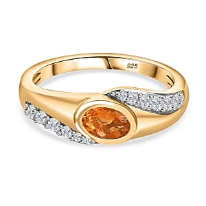 Salamanca Fire Opal and White Zircon 1.65 ctw Ring in 14K YG Over Sterling Silver (Size 8.0)