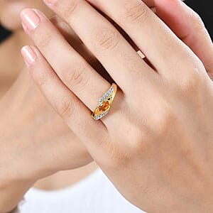 Salamanca Fire Opal and White Zircon 1.65 ctw Ring in 14K YG Over Sterling Silver (Size 8.0)