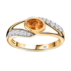 Salamanca Fire Opal and White Zircon 1.65 ctw Ring in 14K YG Over Sterling Silver (Size 8.0)
