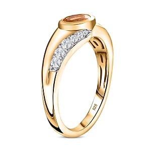 Salamanca Fire Opal and White Zircon 1.65 ctw Ring in 14K YG Over Sterling Silver (Size 8.0)
