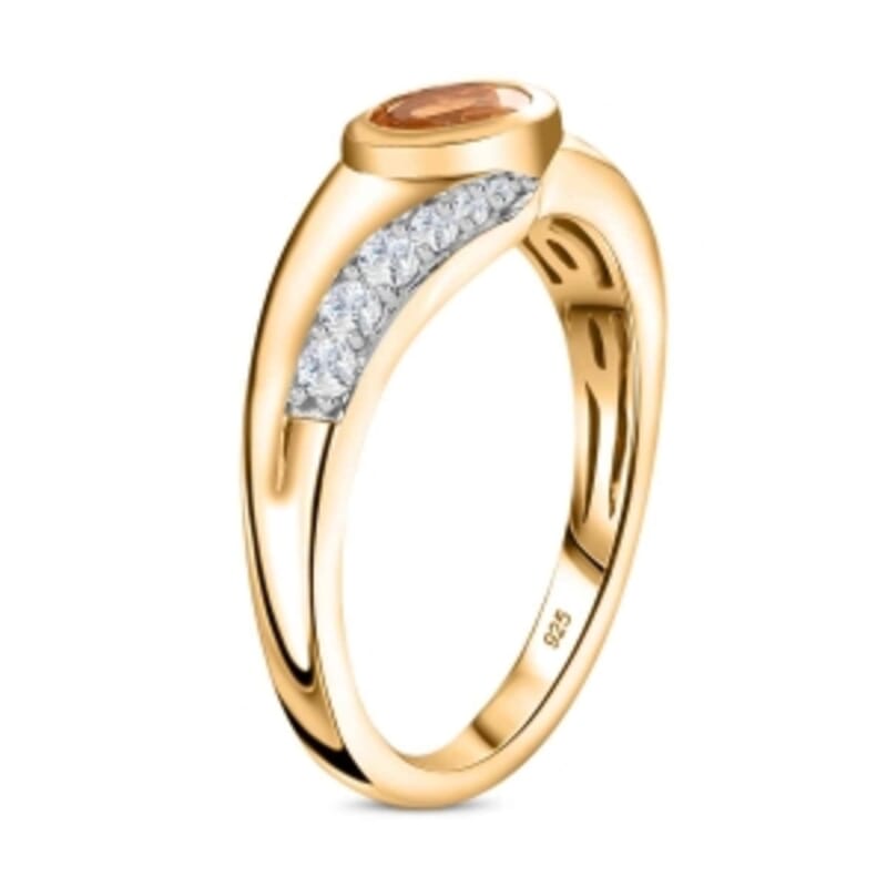 Salamanca Fire Opal and White Zircon 1.65 ctw Ring in 14K YG Over Sterling Silver (Size 8.0)