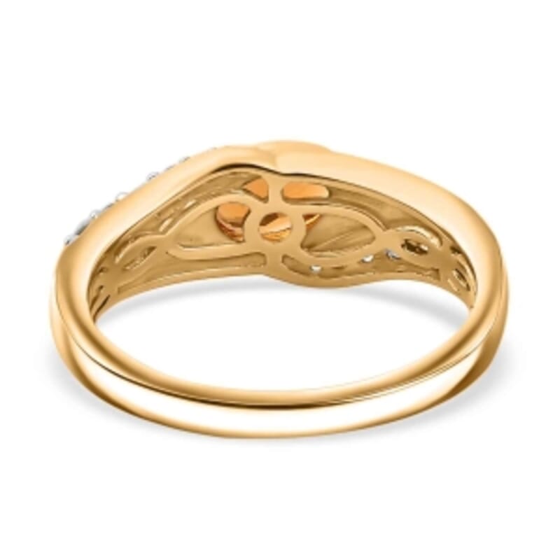 Salamanca Fire Opal and White Zircon 1.65 ctw Ring in 14K YG Over Sterling Silver (Size 8.0)