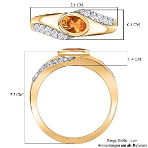 Salamanca Fire Opal and White Zircon 1.65 ctw Ring in 14K YG Over Sterling Silver (Size 8.0)