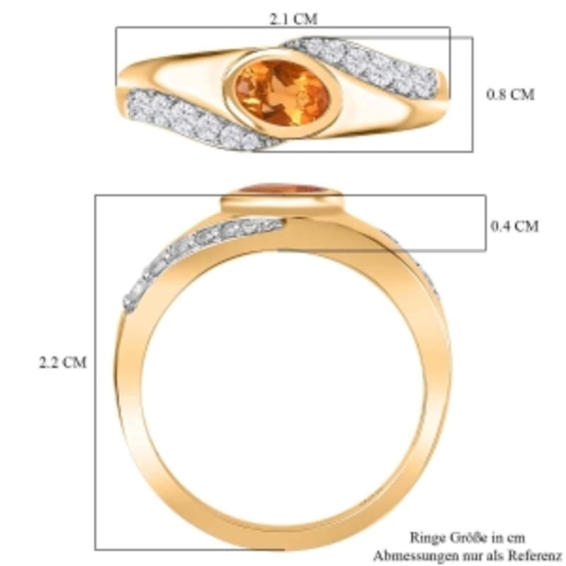 Salamanca Fire Opal and White Zircon 1.65 ctw Ring in 14K YG Over Sterling Silver (Size 8.0)