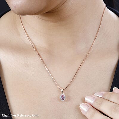 10K Rose Gold AAA Narsipatnam Pink Spinel and G-H I2 Diamond Sunburst Pendant without Chain 0.55 ctw