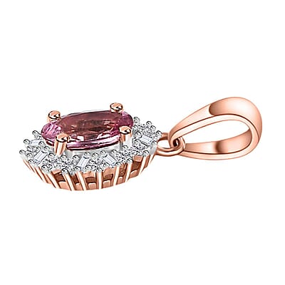 10K Rose Gold AAA Narsipatnam Pink Spinel and G-H I2 Diamond Sunburst Pendant without Chain 0.55 ctw