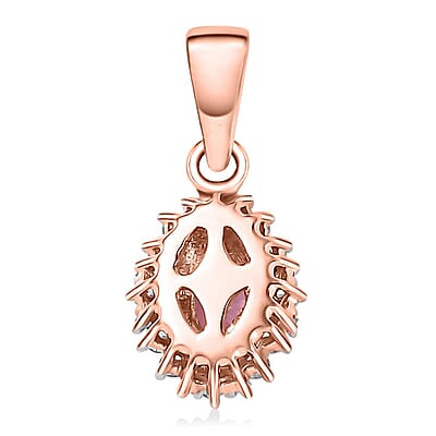 10K Rose Gold AAA Narsipatnam Pink Spinel and G-H I2 Diamond Sunburst Pendant without Chain 0.55 ctw