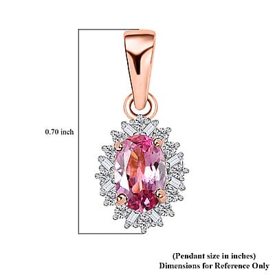 10K Rose Gold AAA Narsipatnam Pink Spinel and G-H I2 Diamond Sunburst Pendant without Chain 0.55 ctw