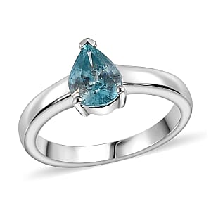 Cambodian Blue Zircon Solitaire Ring in Rhodium Over Sterling Silver (Size 7.0) 1.60 ctw