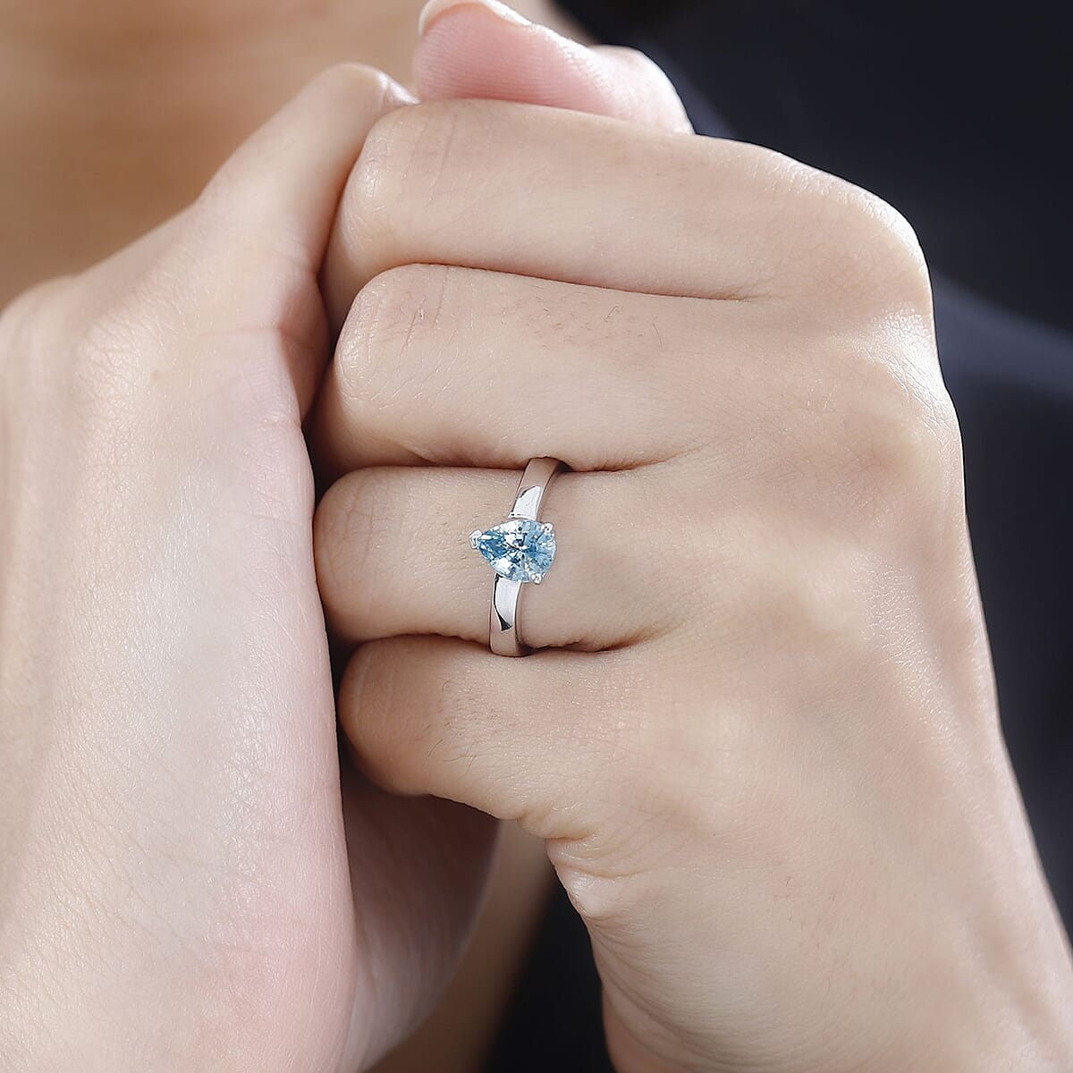 Cambodian Blue Zircon Solitaire Ring in Rhodium Over Sterling Silver (Size 7.0) 1.60 ctw image number 2
