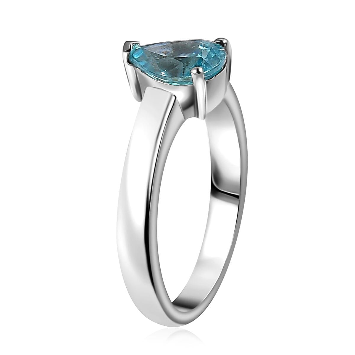 Cambodian Blue Zircon Solitaire Ring in Rhodium Over Sterling Silver (Size 7.0) 1.60 ctw image number 3