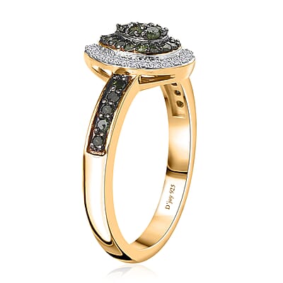 Green and White Diamond Pear Shape Ring in Vermeil Yellow Gold Over Sterling Silver (Size 10.0) 0.50 ctw