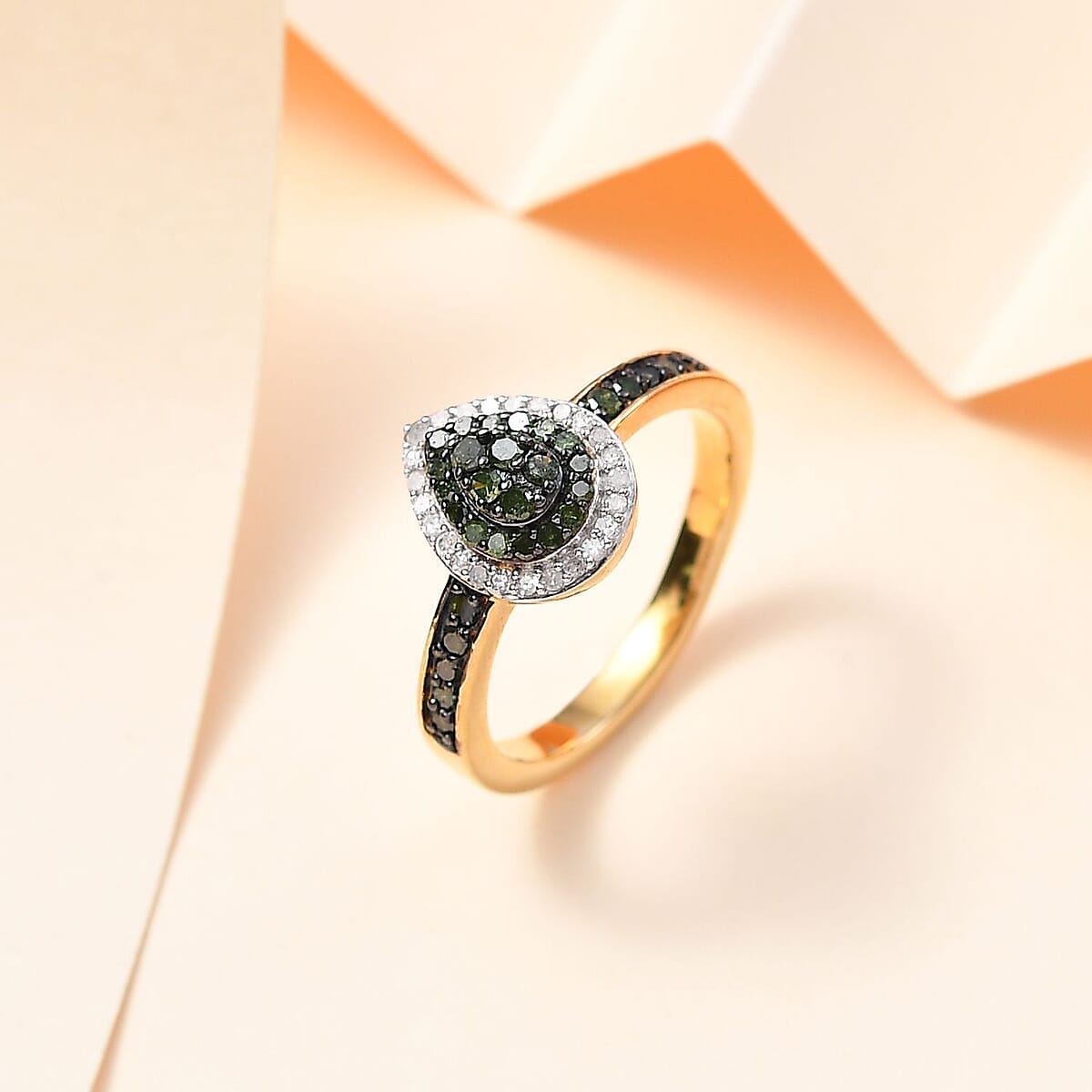 Green Diamond (IR), White Diamond Ring in Vermeil YG Over Sterling Silver (Size 10.0) 0.50 ctw image number 1