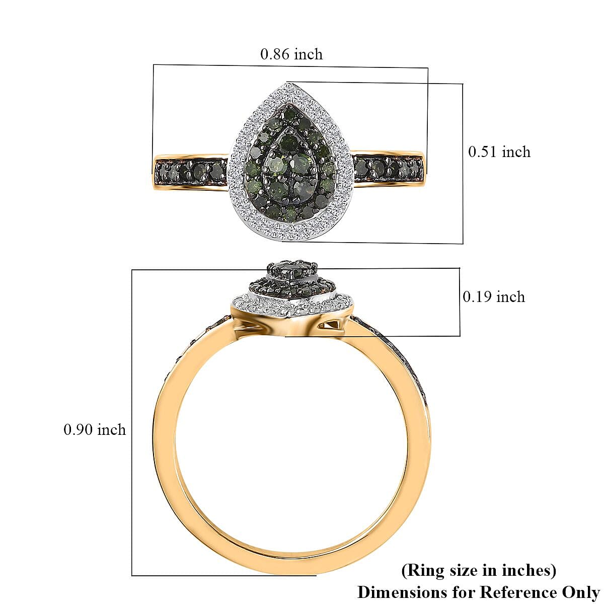 Green Diamond (IR), White Diamond Ring in Vermeil YG Over Sterling Silver (Size 10.0) 0.50 ctw image number 5