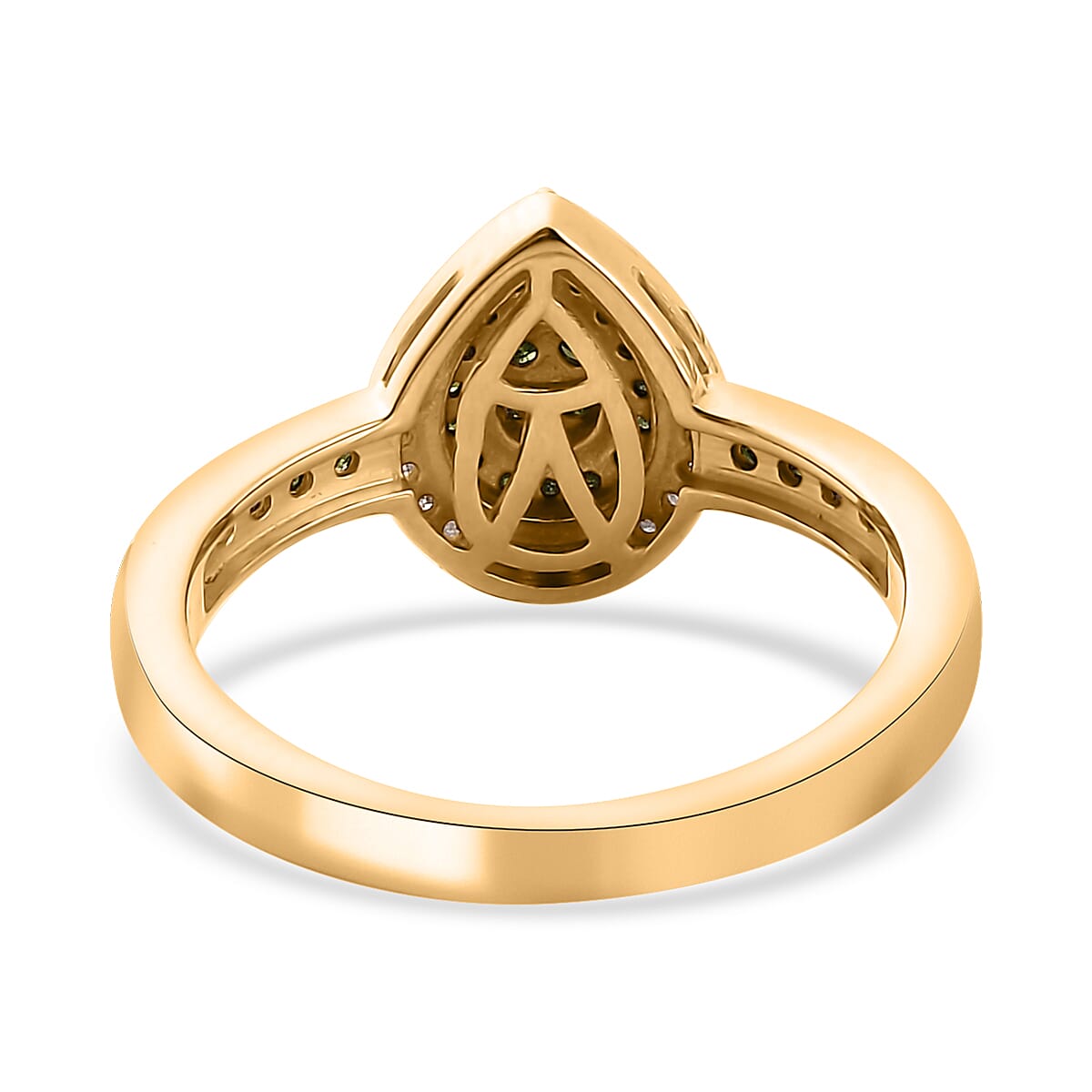 Green and White Diamond Pear Shape Ring in Vermeil Yellow Gold Over Sterling Silver (Size 9.0) 0.50 ctw image number 4