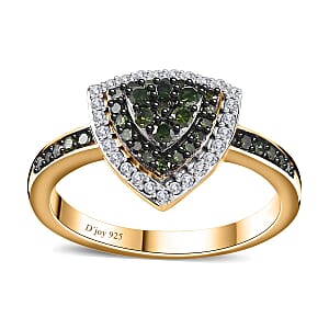 Green and White Diamond Trillion Shape Ring in Vermeil Yellow Gold Over Sterling Silver (Size 7.0) 0.50 ctw