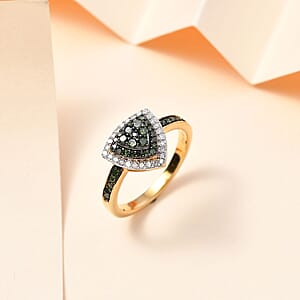 Green and White Diamond Trillion Shape Ring in Vermeil Yellow Gold Over Sterling Silver (Size 7.0) 0.50 ctw